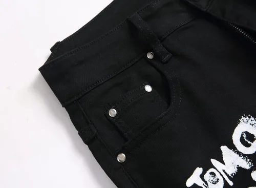 Miniatura 158 de Baylvn - Pantalones de mezclilla entallados y estampados para hombre con corte recto