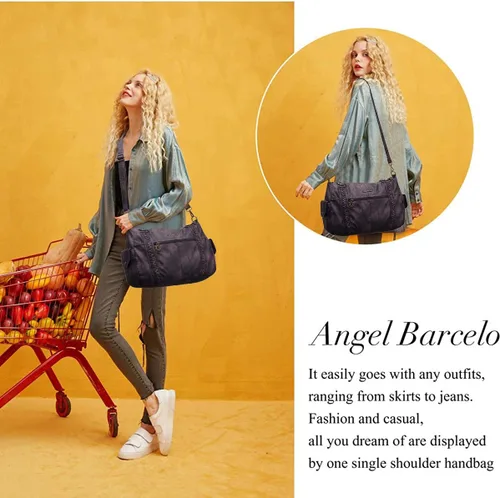 Miniatura 79 de Angel Barcelo - Bolsa de hombro amplia para mujer, diseño Hobo, cuero lavado