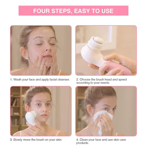 Miniatura 6 de TOUCHBeauty Cepillo giratorio limpiador facial con 3 cabezales de cepillo para exfoliación profunda, limpieza y masaje Rosa