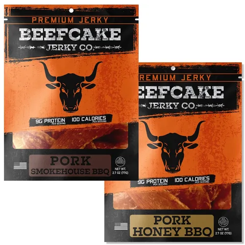 Miniatura 5 de BeefCake Jerky Paquete Clásico de Cecina de Res, Incluye Cecina de Res Sabor Tradicional Pimienta y Original, 9 Gramos de Proteína y 100 Calorías