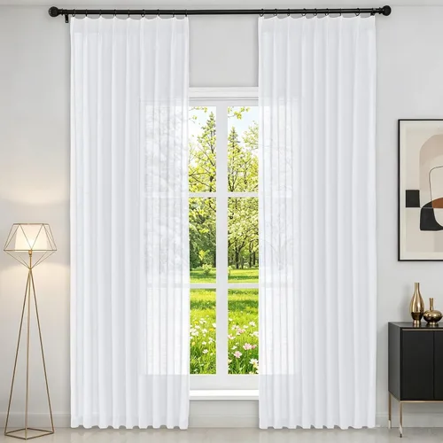 Miniatura 17 de Cortinas semitraslúcidas de lino neutro de 84 pulgadas de largo, cortinas y cortinas de lino beige crema que filtran la luz, tratamientos modernos