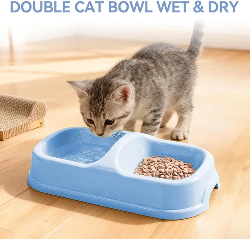 Miniatura 7 de PAWISE Juego de 5 piezas de caja de arena para gatos recién nacidos, bandeja de arena para gatos poco profundos, cuencos de alimentación, kit de Azul