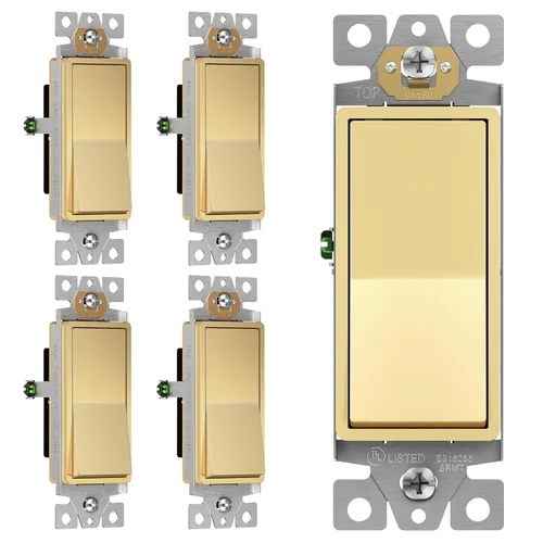 Miniatura 37 de ENERLITES Decorator Paddle Rocker Interruptor de luz, acabado brillante, un solo polo, 3 cables, tornillo de tierra, grado residencial, 15 A, 120