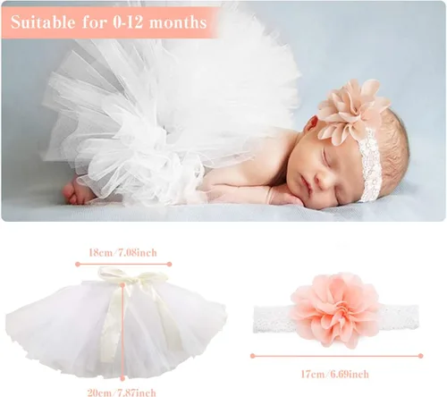 Miniatura 4 de 4 piezas de accesorios de fotografía para recién nacidos, tutú para bebé, lindo lazo para el pelo y mameluco de encaje, diadema de flores para bebés