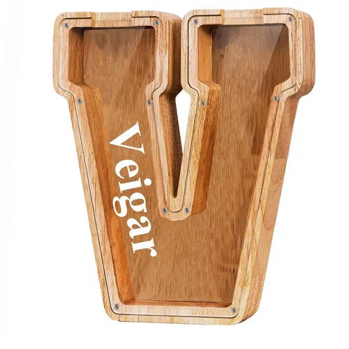 Miniatura 17 de Alcancía de madera grande personalizada con letras – Alcancía de letras para niños y niñas, regalo de cumpleaños (A)
