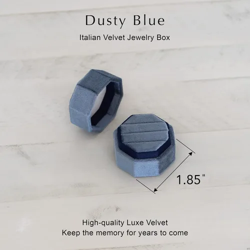Miniatura 2 de BLUTETE Caja de terciopelo con 3 ranuras para joyería, caja de compromiso, boda, caja de recuerdo, anillo de fotos nupcial, octágono de triple