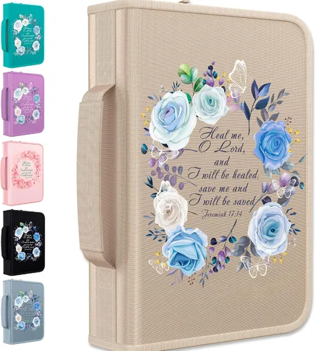 Miniatura 27 de DEHITE Funda para la Biblia para mujer, bolsas de transporte de la Biblia, tamaños medianos y grandes, ranuras para bolígrafos, tela de primera