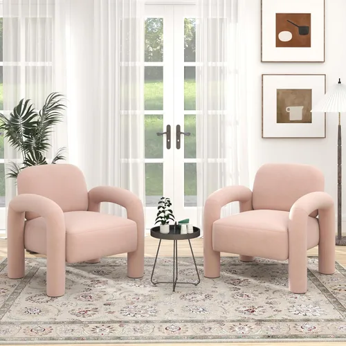 Miniatura 6 de Silla de acento moderna, sillón tapizado de terciopelo cómodo, silla de tocador acogedora, sofá individual, silla de barril acolchada para leer