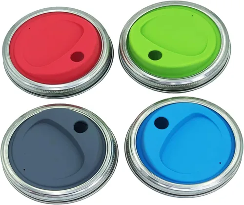 Miniatura 10 de Kit de tapa reutilizable de silicona de grado alimenticio y sin BPA para beber jugo de café con anillos de acero inoxidable para mason, bolas