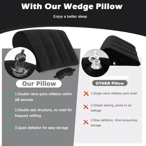 Miniatura 8 de TheClover Almohada inflable de cuña para dormir - Almohada de elevación de piernas con máscara para dormir, almohada de cuña de cama para acampar