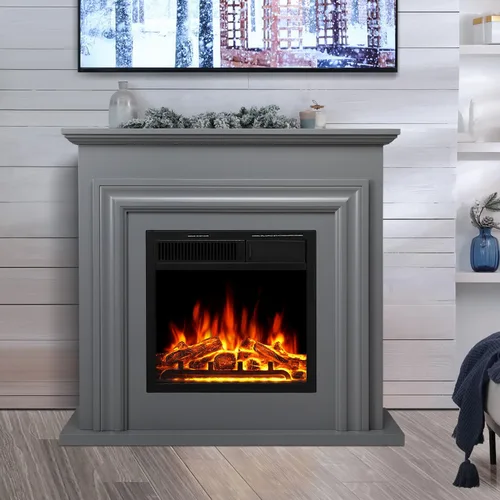 Miniatura 10 de R.W.FLAME Chimenea eléctrica con chimenea envolvente de madera, soporte de TV negro de 36 pulgadas con chimenea eléctrica independiente, control