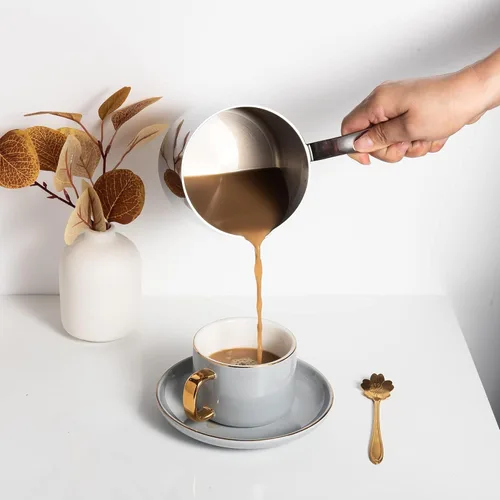 Miniatura 4 de IMEEA - Calentador de leche y cafetera turca de acero inoxidable 18/10 de tres capas con pico (30 oz/900 ml)
