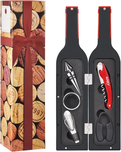 Kato - Juego de accesorios de regalo para botellas de vino, kit de abridor de vino, tornillo de sacacorchos, tapón, vertedor aireador, cortador de