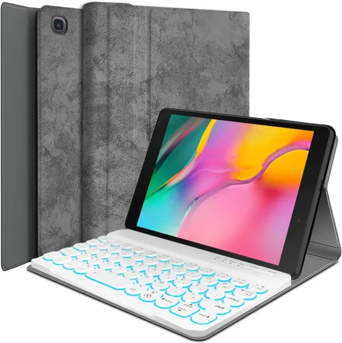 Miniatura 8 de Funda para teclado Galaxy Tab A 8.0 2019 [retroiluminada, SM-T290, SM-T295], teclado inalámbrico desmontable de 7 colores con funda de soporte de PU