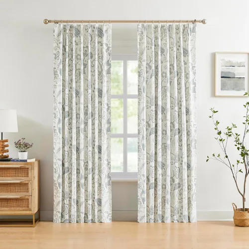 Miniatura 2 de Kayne Studio Paneles de cortina 100% opaca azul gris con estampado de hojas botánicas, cortinas florales de estilo granja para sala de estar y Azul