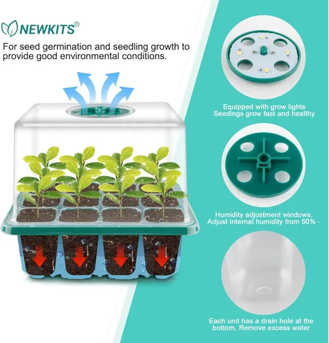 Miniatura 3 de Bandeja de inicio de semillas con luz de crecimiento, kit de inicio de semillas, bandejas de inicio de germinación de plantas con cúpula de humedad