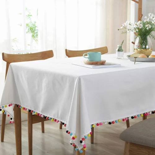 Miniatura 7 de Sandweek Mantel rectangular de lino con borlas, mantel pequeño de tela de algodón pesada, a prueba de polvo, para cocina y comedor