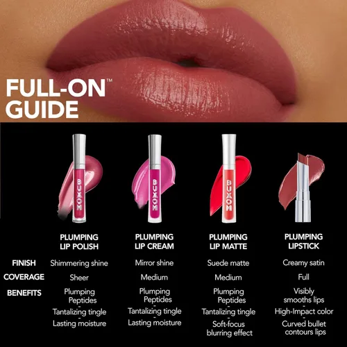 Miniatura 7 de Buxom Lápiz labial satinado completo, formulado con ácido hialurónico y cera de girasol, lápiz labial cremoso hidratante, acabado satinado, ligero