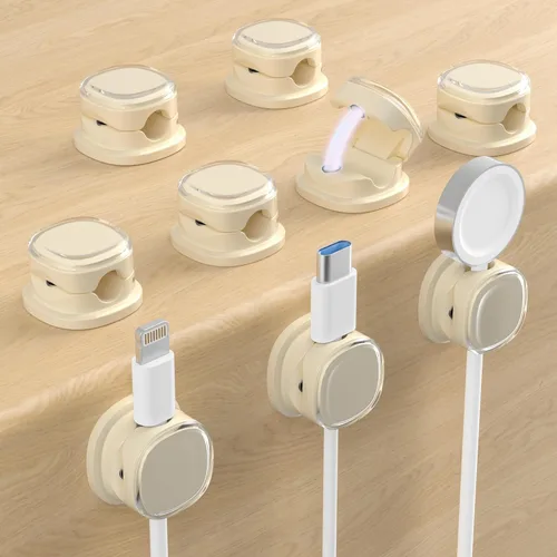 Miniatura 12 de Clips de cable magnéticos, soporte de cable ajustable, organizador adhesivo de alambre para hogar, oficina, escritorio, teléfono, PC, automóvil