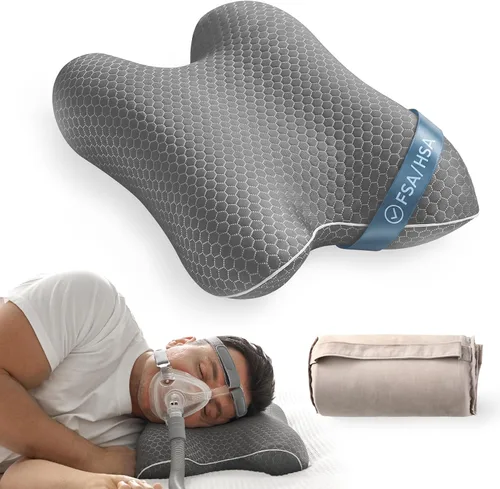 Miniatura 14 de Elviros Almohada cervical CPAP para el cuello para dormir, almohada ergonómica de altura ajustable para el cuello, almohada de espuma viscoelástica