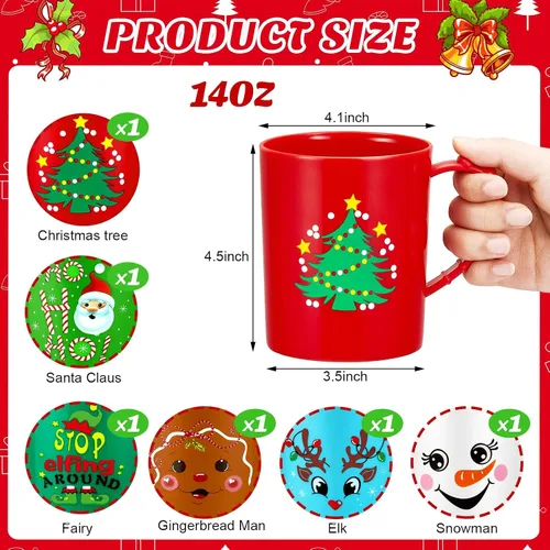 Miniatura 2 de Suclain 6 tazas de plástico – Tazas de café de Navidad y vacaciones de 15 onzas con asa – Tazas de Papá Noel y muñeco de nieve para niños