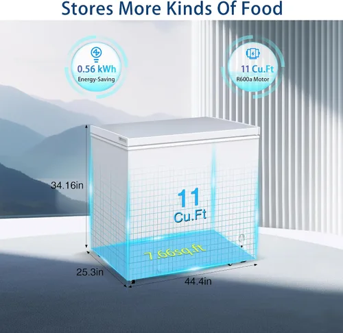 Miniatura 2 de Congelador de pecho de 11 pies cúbicos, congelador grande de puerta abierta superior con 8 termostatos ajustables (-11.2°F a 10.4°F), congelador