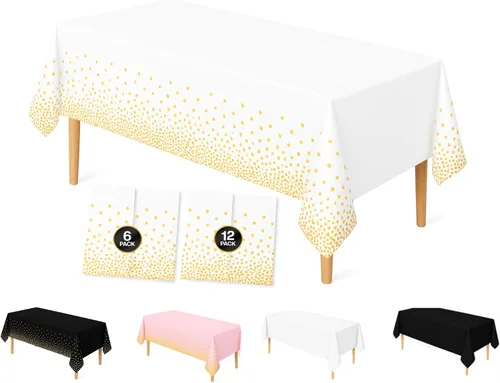 Miniatura 5 de Mantel de plástico desechable de alta calidad de 54 x 108 pulgadas, manteles rectangulares decorativos para mesa (6, negro)