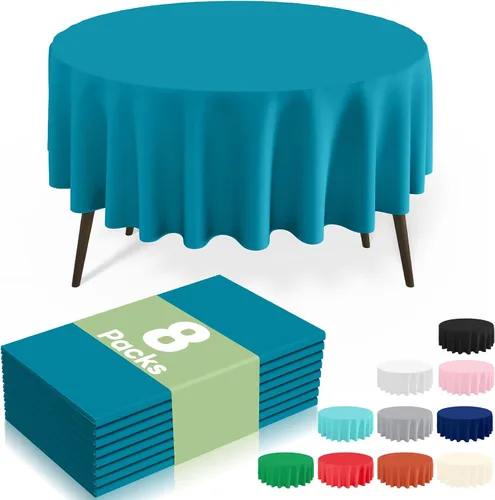 Miniatura 30 de misaya Paquete de 4 manteles desechables de plástico, mantel redondo impermeable de 84 pulgadas, a prueba de fugas y resistentes manteles Azul