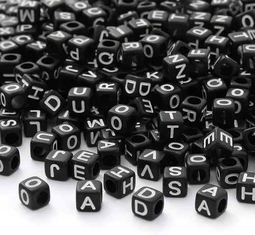 ToBeIT Cuentas acrílicas del alfabeto de la A a la Z, 1000 cuentas para hacer joyas, pulseras, collares (0.236 pulgadas) (negro)