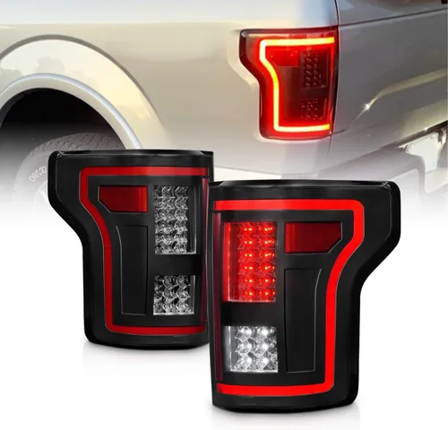 Miniatura 2 de AmeriLite - Par de luces traseras de tubo LED rojo completo con lentes suaves y señal secuencial ahumada para Ford F150 Pickup 2015-2017 - Lado
