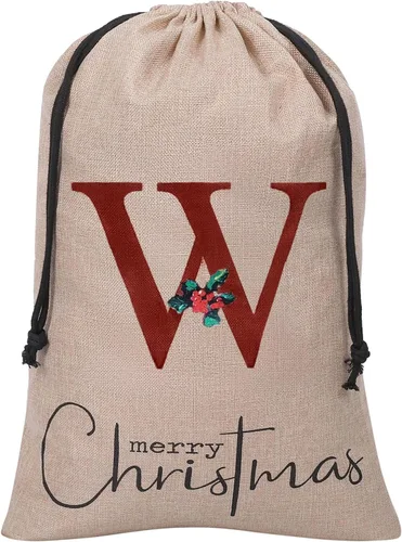Miniatura 20 de Subyan Bolsa de regalo de Navidad de arpillera de 27 x 23 pulgadas, extra grande, reutilizable, personalizada, con monograma, con cordón