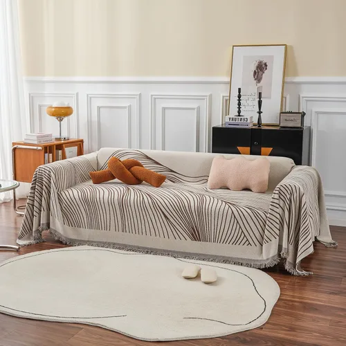 Miniatura 6 de VClife Funda de Sofá XL de Chenilla para Sofá de 3 Cojines, Fundas de Sofá Modernas a Rayas Beige Chocolate para Niños Lavables Protector de Sofá 07