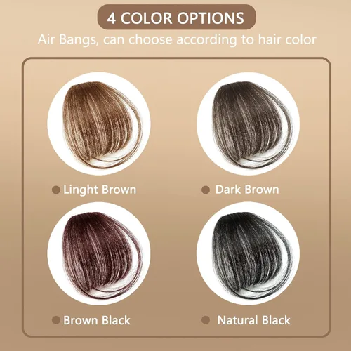 Miniatura 3 de 2 piezas de flequillo con clip de cabello humano real, flequillo falso con clip para el cabello para mujeres, flequillo tenue curvado con postizos