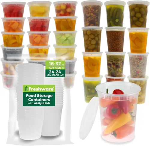 Miniatura 12 de Freshware Contenedores de almacenamiento de alimentos [240 unidades] Contenedores de plástico de 32 onzas con tapas, slime, sopa, recipientes