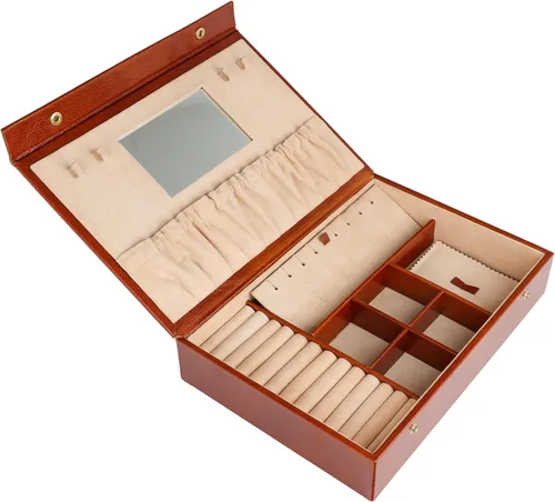 Time Resistance Joyero de cuero - Organizador de cuero de grano completo, almacenamiento de accesorios para mujeres - Funda de cuero genuino (marrón