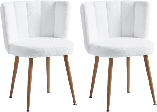 FMD White Boucle - Juego de 2 sillas de comedor, sillas laterales tapizadas de sherpa para sala de estar, cocina, dormitorio, tocador