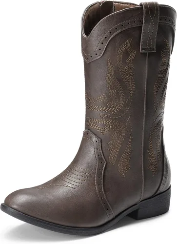 DREAM PAIRS Girls Cowgirl Cowboy Western Boots Mid Calf Riding Shoes