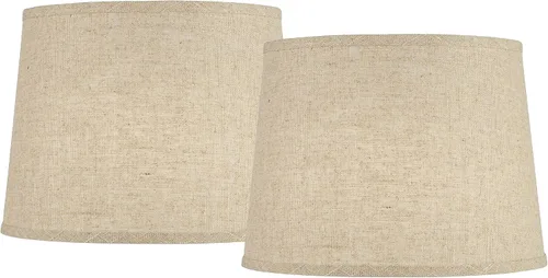 Juego de 2 pantallas de lámpara de tambor de tapa dura (premontada), lino de arpillera mediana de 11 pulgadas superior x 13 pulgadas inferior x 9.5