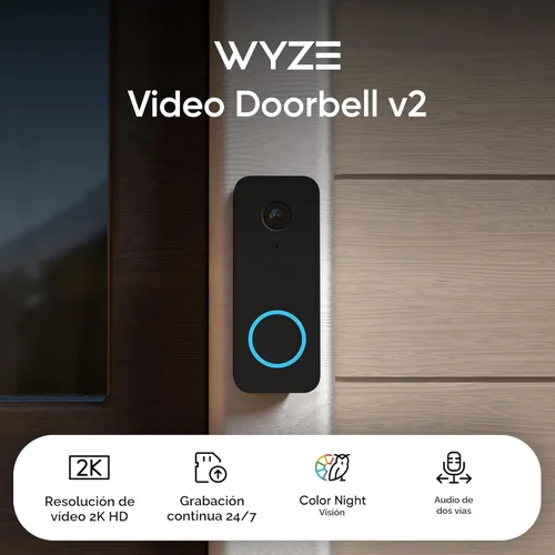 Miniatura 2 de WYZE Cámara de timbre con cable v2 (se requiere cableado de timbre existente), timbre de video de seguridad 2K, visión nocturna a color, audio de 2