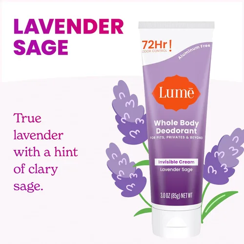 Miniatura 4 de Lume Desodorante para todo el cuerpo, tubo invisible de crema, control de olores de 72 horas, sin aluminio, sin bicarbonato de sodio, seguro
