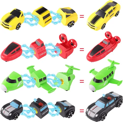 Miniatura 6 de QUERCITRON - Juego de vehículos magnéticos 5 en 1, juguete que se transforma en robot, kit de figuras de acción de construcción con piezas