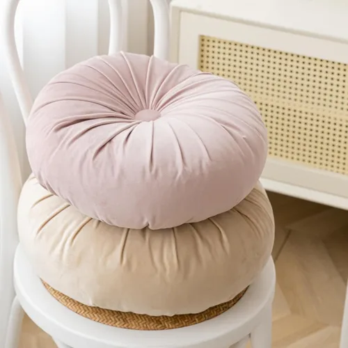 Miniatura 5 de MOJUN Almohada redonda de terciopelo de color sólido, almohada de piso de calabaza, decoración del hogar, cojín redondo plisado para sofá, silla
