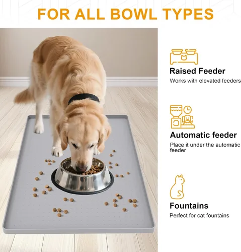 Miniatura 6 de Mofason Tapete impermeable para alimentos para mascotas, 24 x 16 pulgadas, grande, 0.5 pulgadas, borde elevado, mantel individual de silicona