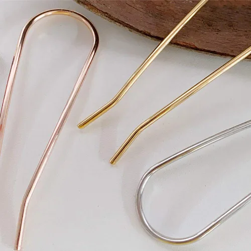 Miniatura 5 de HYFEEL Horquilla de metal para el cabello, 4.6 pulgadas, simple, en forma de U, palillos de pelo updo de aleación chapada en oro de 2 puntas, pinzas