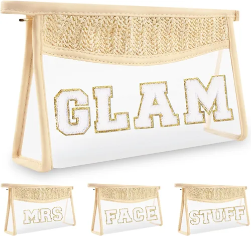 Miniatura 18 de Bolsa de maquillaje transparente bohemia con cremallera para cosméticos, bolsa de aseo transparente, bolsa de aseo de viaje, pequeña bolsa de letras
