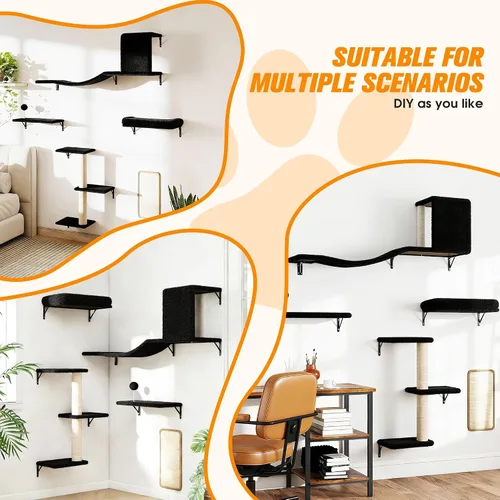 Miniatura 6 de COZIWOW Muebles para gatos montados en la pared, estantes y perchas de pared para gatos, estantes flotantes para gatos para pared, juego de 5