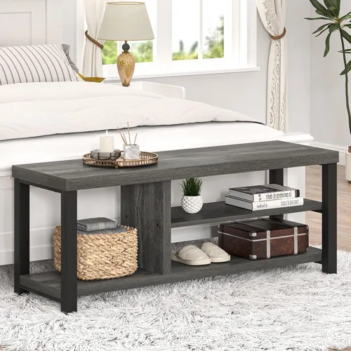 Miniatura 4 de EXCEFUR Banco de entrada industrial, banco rústico de almacenamiento de botas para interiores con asiento para sala de estar, gris