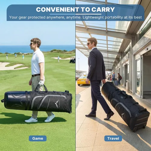 Miniatura 8 de UNIHIMAL Bolsa de viaje de golf con funda rígida de PC, tela Oxford resistente 1680D, bolsas de viaje para aerolíneas con ruedas, resistente al