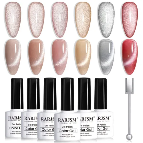 Miniatura 37 de RARJSM Juego de Esmaltes de Gel Nude Colección Jelly Pink de 6 Colores Naturales Transparentes Rosa Translúcido Lechoso Malva Morado Marrón Claro
