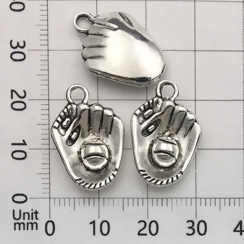 Miniatura 3 de Youdiyla Colección de 60 dijes temáticos de béisbol, guantes de bate de plata antigua mezclada, juego de pelota, pelota deportiva, sóftbol, aleación